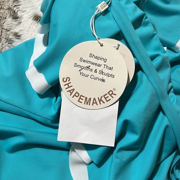 COCO REEF Contours Ruffled Strapless Tummy-Control One-Piece Swimsuit 36D, Aqua - Picture 7 of 9